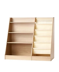 flynama 4-Tier Wooden Kids Bookshelf with Sling Book Rack for Playroom