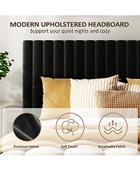 Streamdale Furniture King Size Velvet Upholstered Platform Bed with Adjustable Headboard
