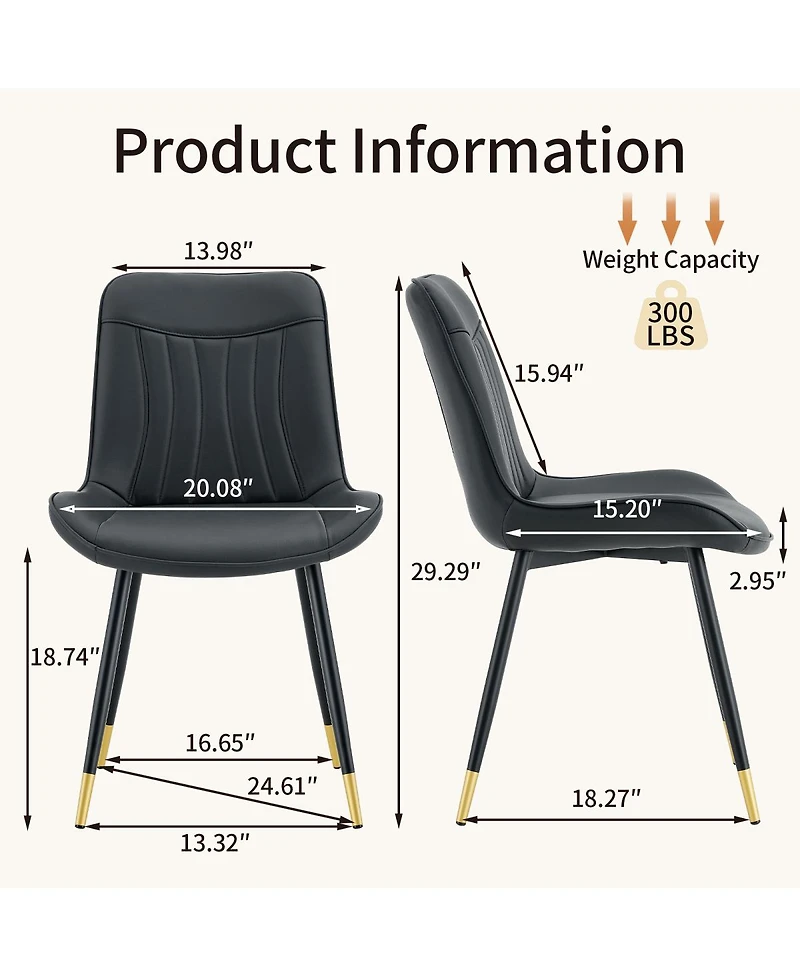 Streamdale Furniture Set of 2 Tech Fabric Dining Chairs with Metal Legs