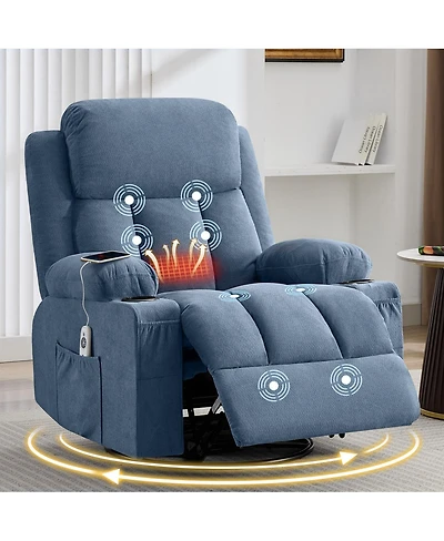 Streamdale Furniture Swivel Rocker Recliner with Massage, Heat, Usb Port, and Cup Holders