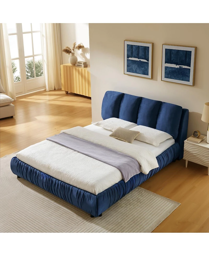 Streamdale Furniture Queen Size Upholstered Bed Frame, Modern Minimalist Velvet Bed