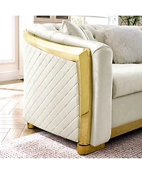 Streamdale Furniture 106" L-Shaped Velvet Chesterfield Sectional Sofa with Gold Accents