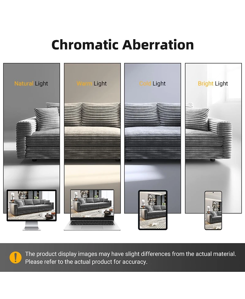 Streamdale Furniture 102.4" Modern Plush Corduroy 4-Seat Cloud Sofa with Movable Ottoman
