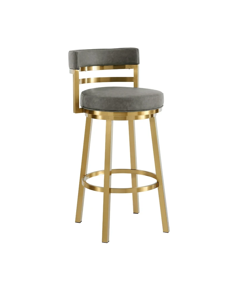 HomeRoots 26" Faux Leather and Stainless Steel Low Back Counter Height Swivel Bar Chair