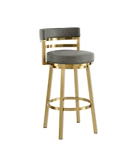 HomeRoots 26" Faux Leather and Stainless Steel Low Back Counter Height Swivel Bar Chair