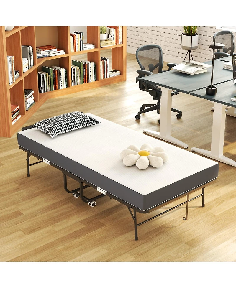 Streamdale Furniture 75" x 38" Folding Memory Foam Guest Bed with Adjustable Headboard and Wheels