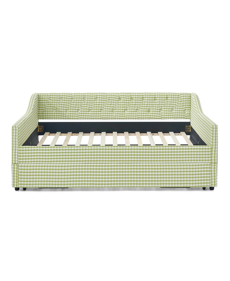 Streamdale Furniture Upholstered Full-Size Convertible Daybed with Trundle and Side Storage