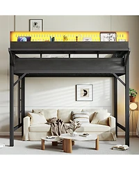 Streamdale Furniture Twin Xl Metal Loft Bed with Storage, Pegboard, Usb, and Led Lights