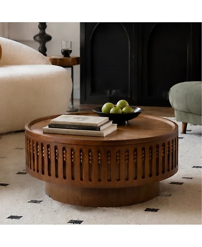 Streamdale Furniture 31.3" Round Boho Coffee Table with Flip-Top Hidden Storage