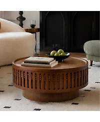 Streamdale Furniture 31.3" Round Boho Coffee Table with Flip-Top Hidden Storage