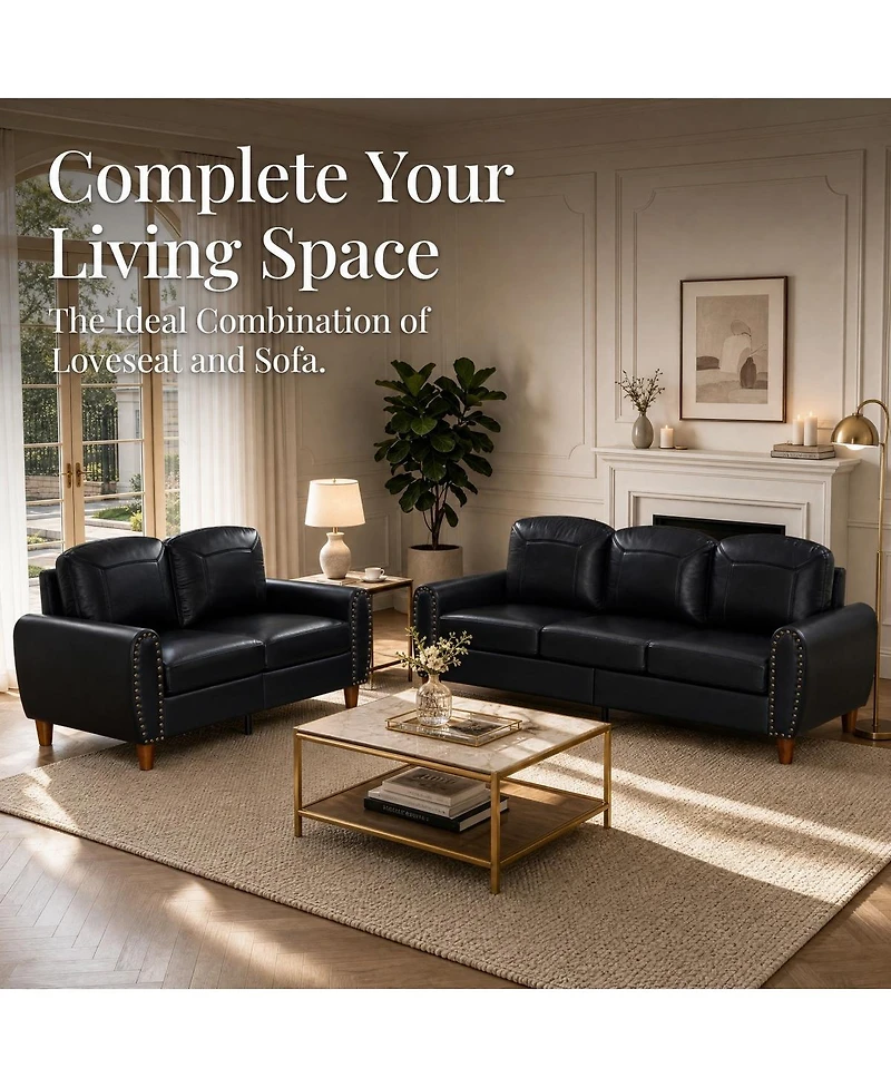 Streamdale Furniture 2-Piece Breathable Faux Leather Sofa Set with Rolled Arms