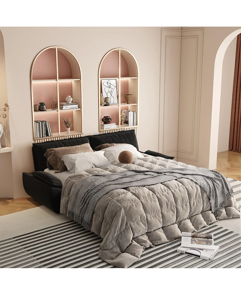 Streamdale Furniture 73.2" Queen 3-in-1 Convertible Velvet Pull-Out Sleeper Sofa