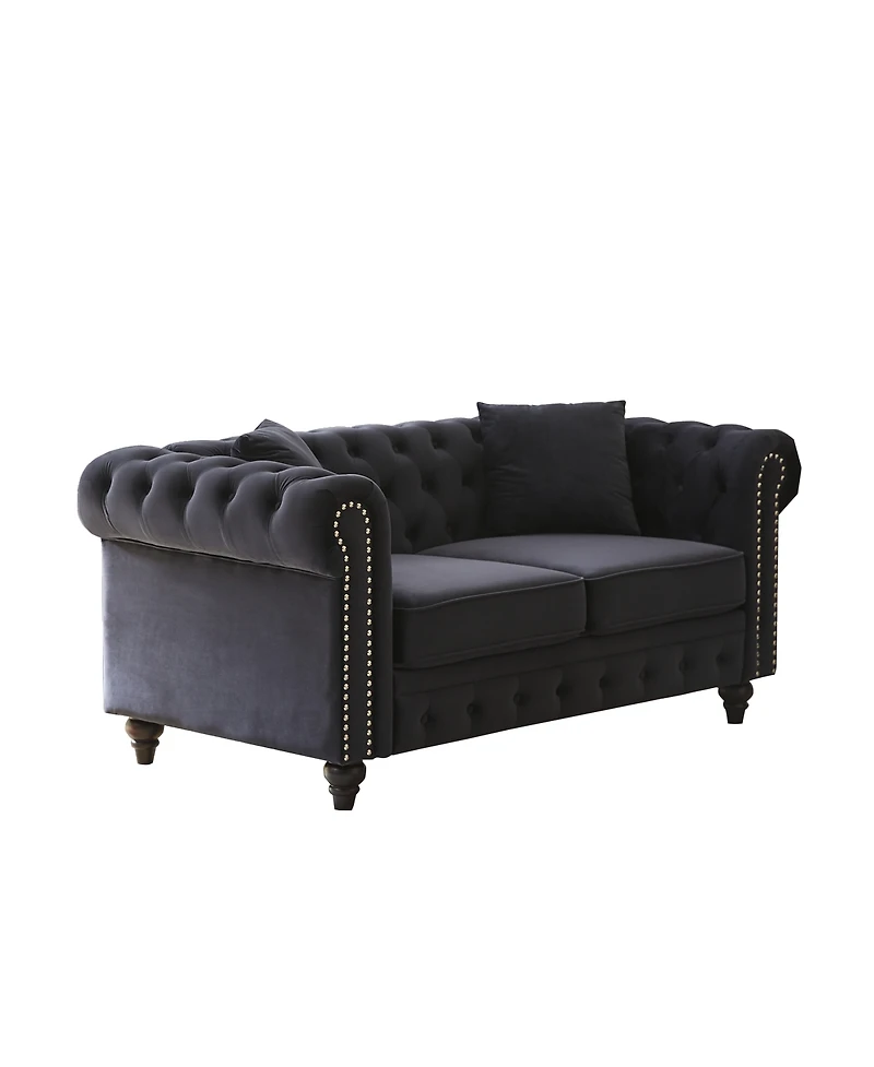 Streamdale Furniture 63.5" Modern Velvet Chesterfield Sofa with Button Tufting and 2 Pillows