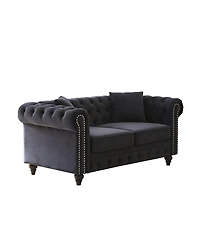 Streamdale Furniture 63.5" Modern Velvet Chesterfield Sofa with Button Tufting and 2 Pillows