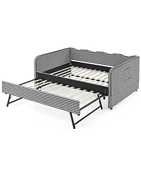Streamdale Furniture Gingham Upholstered 3-in-1 Convertible Daybed with Trundle and Storage