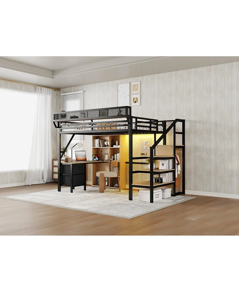 Streamdale Furniture Full Size Loft Bed with Desk, Charging Station, Storage and Led Lights