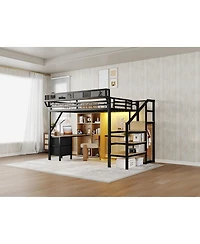 Streamdale Furniture Full Size Loft Bed with Desk, Charging Station, Storage and Led Lights