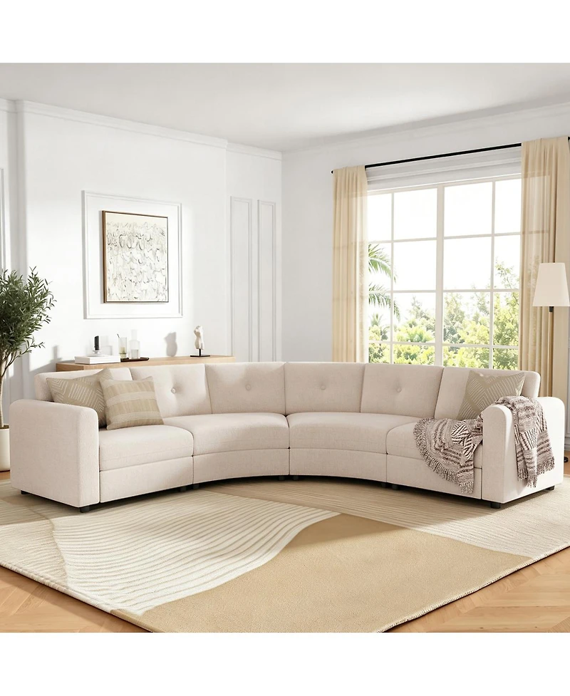 Streamdale Furniture 4-Piece Upholstered Curved Modular Sectional Sofa with Button