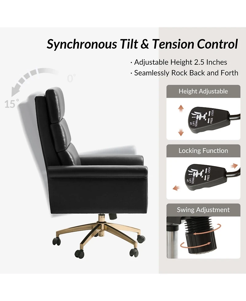 Hulala Home Morpheus 46.5"H Transitional Leather Tilting Adjustable Height Executive Chair with Ergonomic Segmented Back
