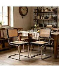 Streamdale Furniture Set of 2 Rattan Mid-Century Modern Dining Chairs with Chrome Legs