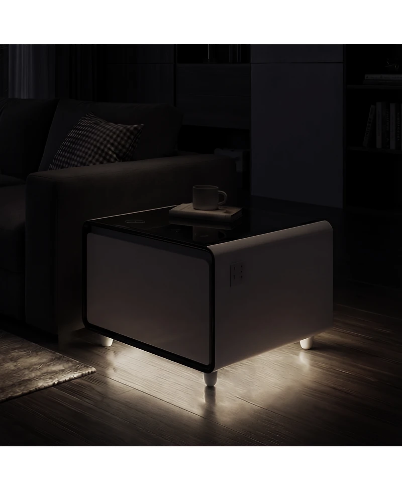 Streamdale Furniture Smart Side Table with Fridge, Wireless Charging, and Power Ports