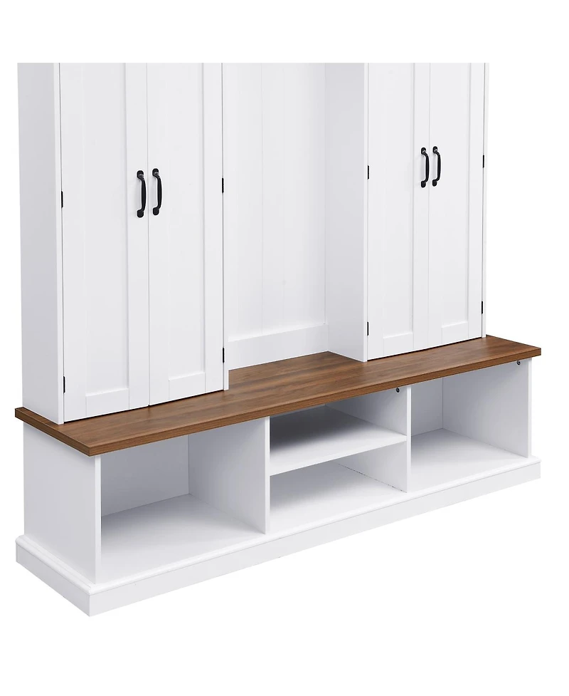 Streamdale Furniture 62.2''W Farmhouse Hall Tree with Bench, Storage Cubbies, Hooks and Cabinets