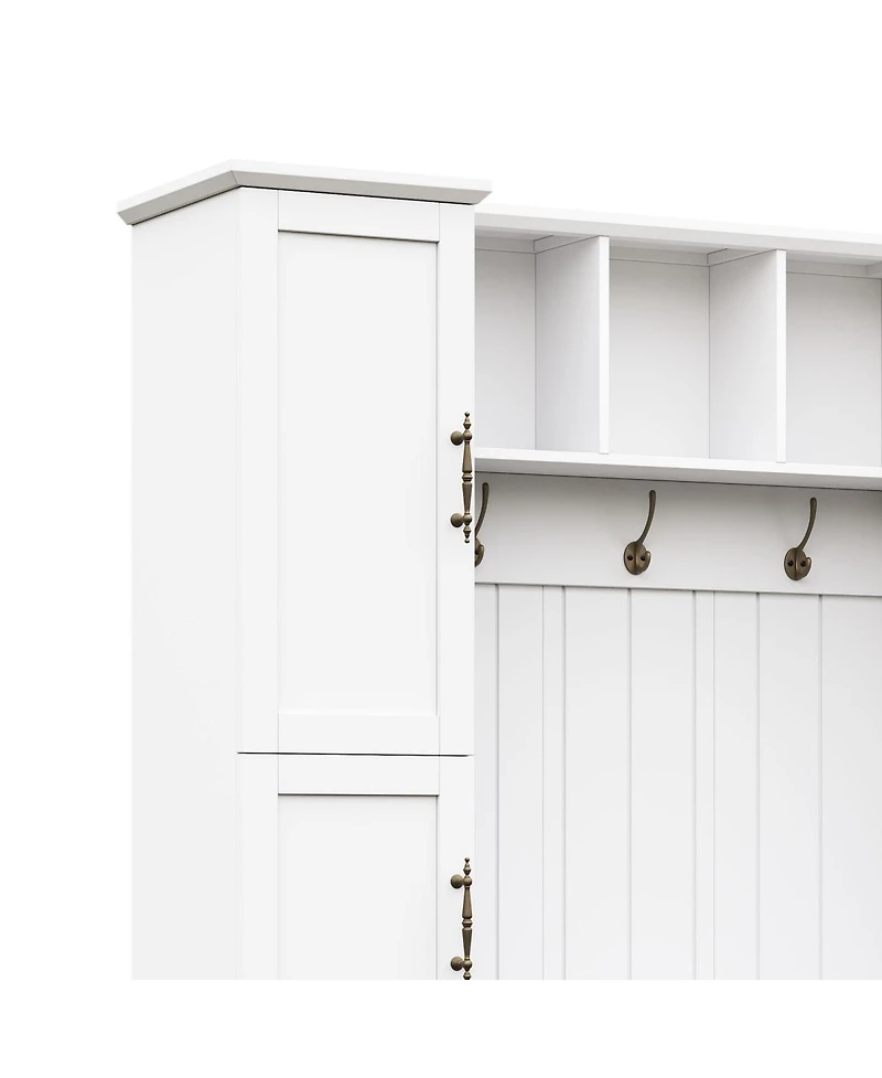 Streamdale Furniture Farmhouse Hall Tree with Storage Cabinets, Bench, and Coat Rack