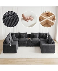 Streamdale Furniture 145" U-Shaped Oversized Corduroy Modular Cloud Sectional Sofa