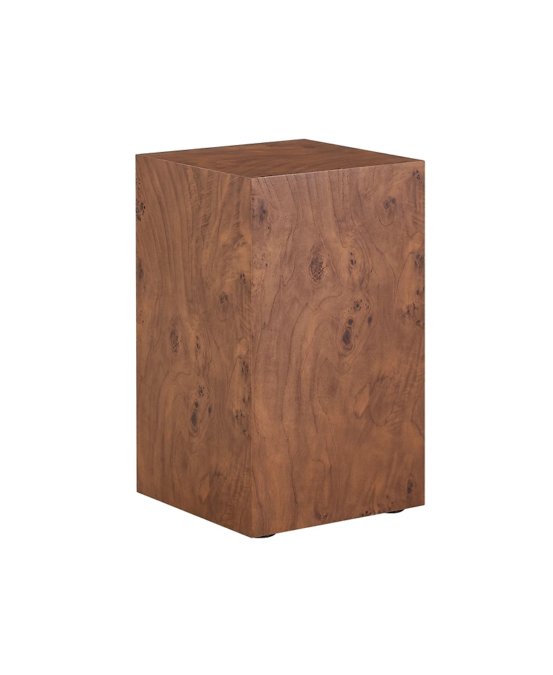 Streamdale Furniture Premium Burl Walnut Veneer Adjustable Cube Side Table, 11.8" x 11.8" x 19.7