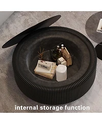 Streamdale Furniture Round Fluted Coffee Table with Tempered Glass Top and Hidden Storage
