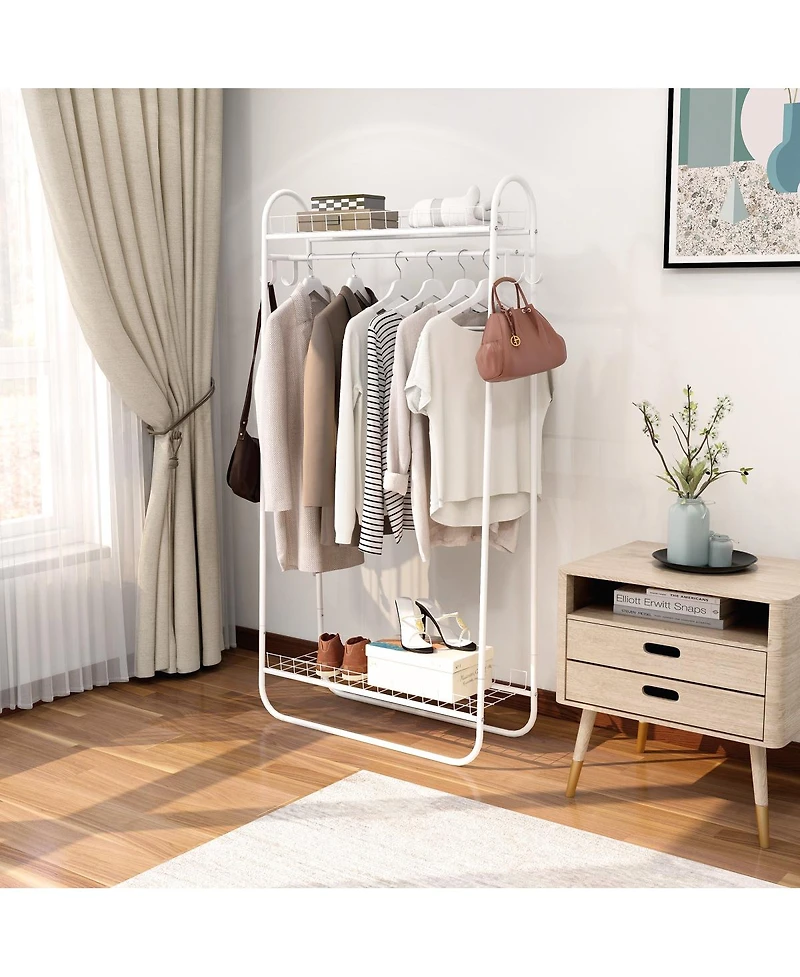 Streamdale Furniture Heavy Duty Rolling Garment Rack with Double Shelves