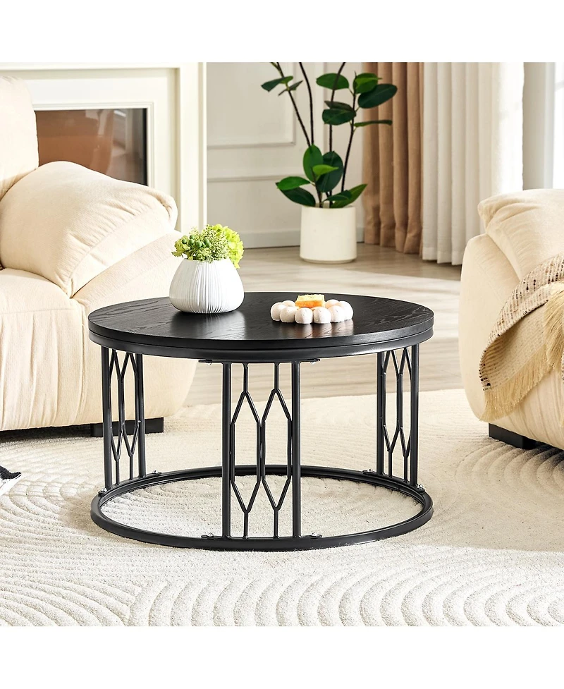 Streamdale Furniture 27.5-inch Round Mdf Coffee Table with Industrial Metal Frame