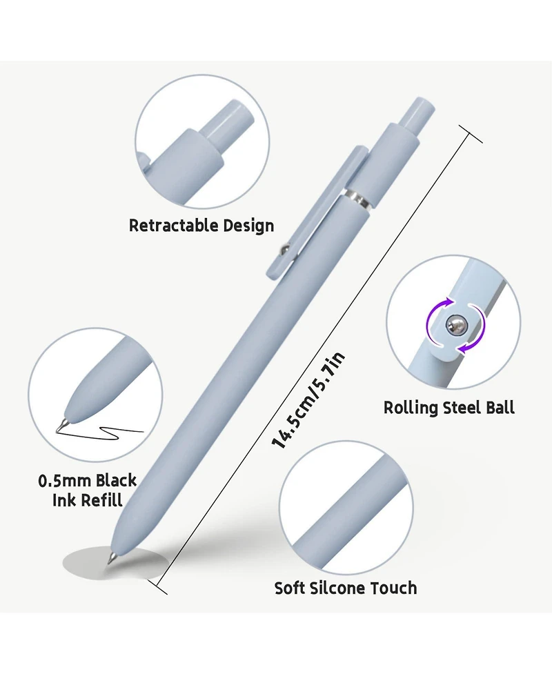Danrong 10 Pack 0.5mm Fine Point Ink Gel Pens Soft Grip Smooth Writing Journaling Note Taking Office School Supplies Gifts