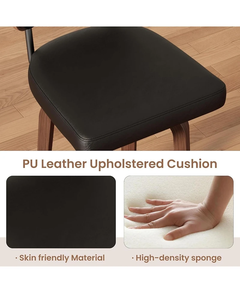 gaomon Swivel Bar Stools Set of 2, 26 Inch Upholstered Counter Height Bar Stools with Back and Walnut Wood Legs