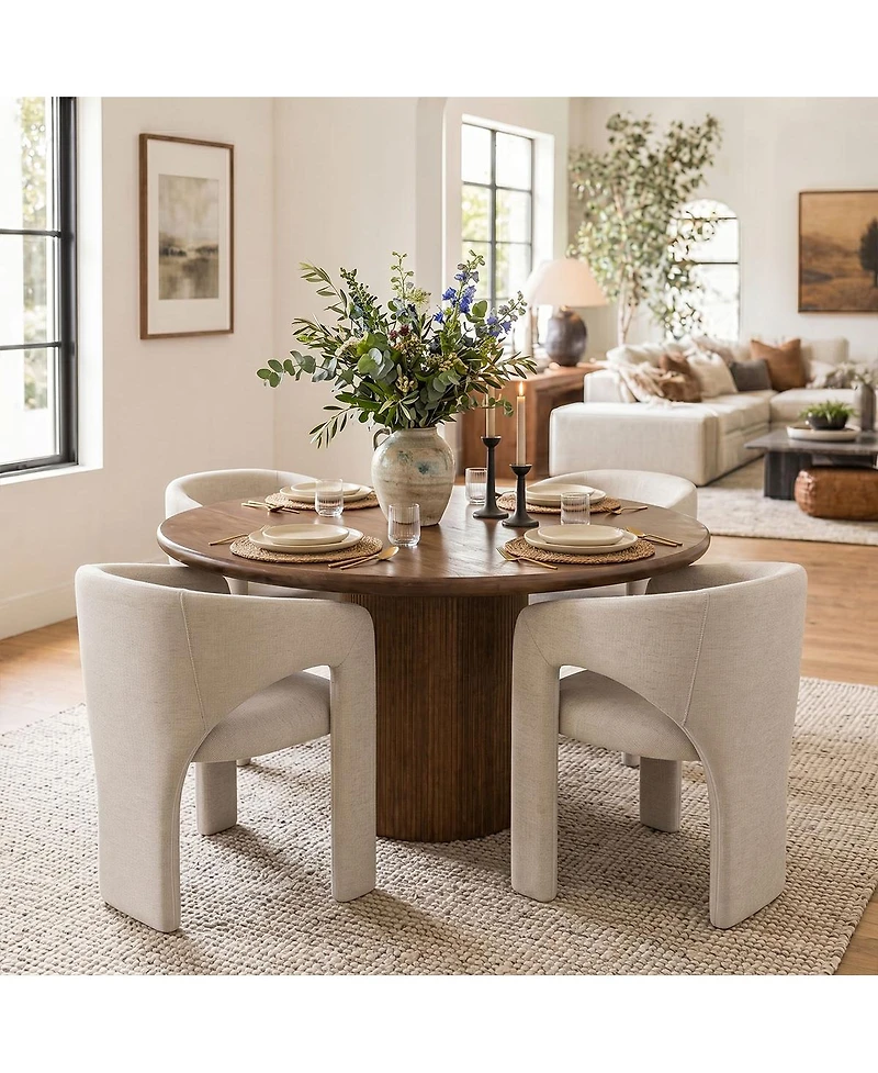 Maison Boucle Modern Upholstered Dining Chairs Set of 2, Water-Resistant Linen, Curved Open Back, Barrel Back Accent for Room