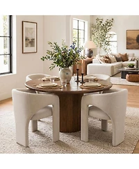 Maison Boucle Modern Upholstered Dining Chairs Set of 2, Water-Resistant Linen, Curved Open Back, Barrel Back Accent for Room