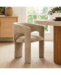 Maison Boucle Leopard Print Upholstered Dining Arm Chair Set of 2, Fabric, Curved Back, Padded Seat, Open Back Accent Seating