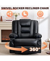 Streamdale Furniture Oversized Swivel Rocker Recliner with Massage, Heat, and Usb Port