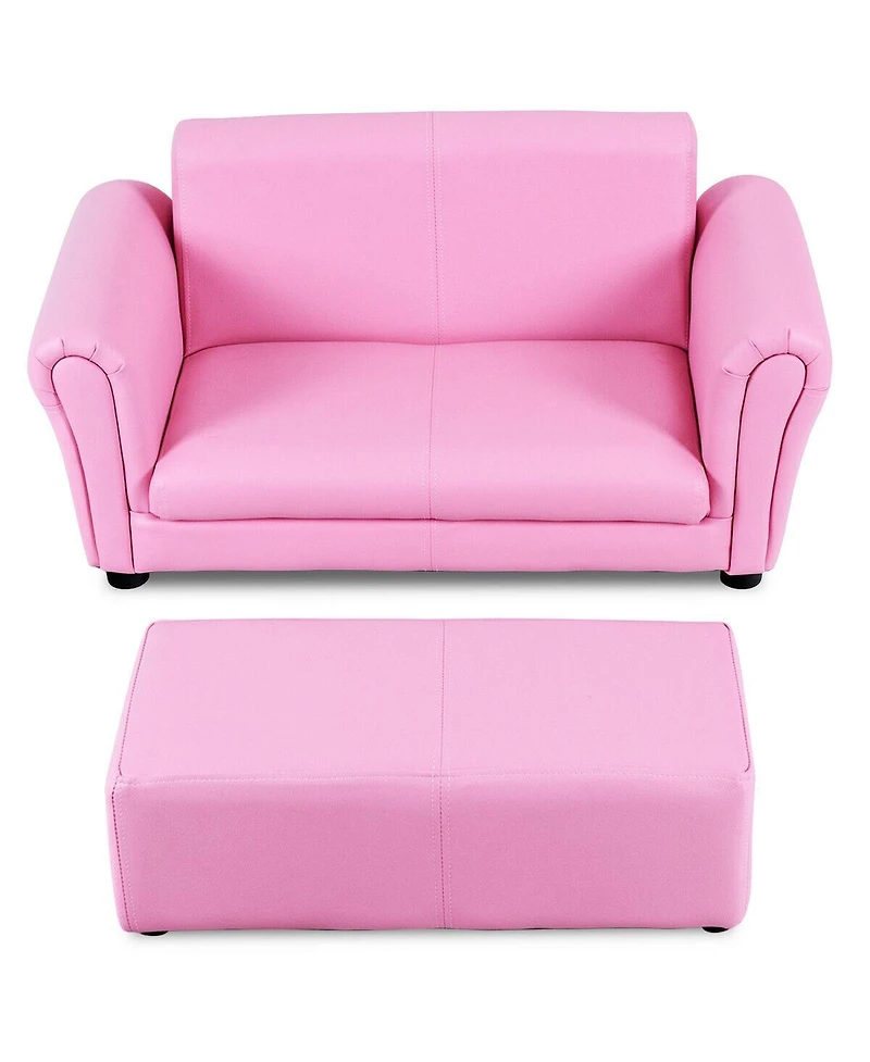 Gouun Kids 2-Seat Soft Sofa Set with Ottoman for Playroom and Bedroom, 32.5 inch