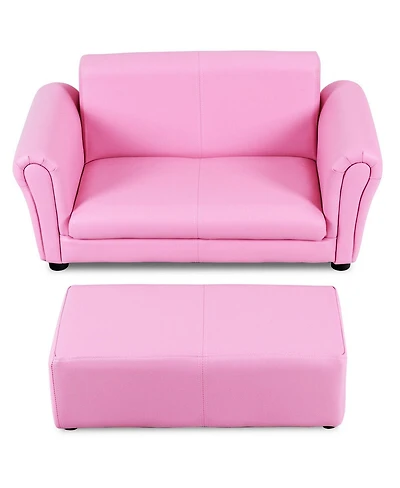 Gouun Kids 2-Seat Soft Sofa Set with Ottoman for Playroom and Bedroom, 32.5 inch