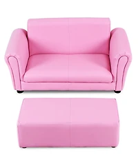 Gouun Kids 2-Seat Soft Sofa Set with Ottoman for Playroom and Bedroom, 32.5 inch
