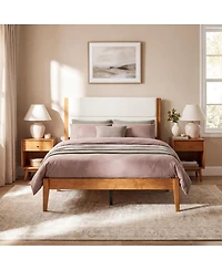 Streamdale Furniture Mid-Century Modern Queen Platform Bed with Upholstered Headboard