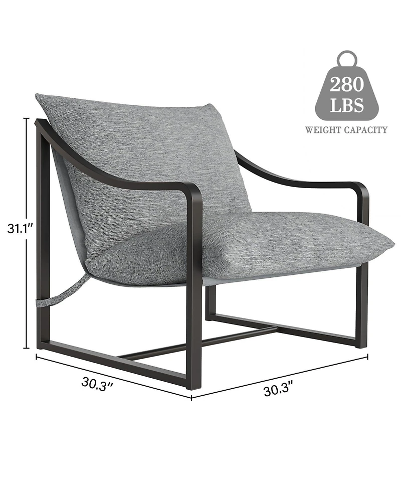 homfan Modern Sling Accent Chair Set of 2 - Comfortable Fabric Armchair with Heavy Duty Metal Frame