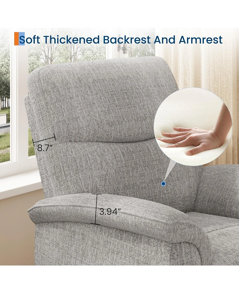 homfan Oversized Swivel Rocker Recliner Chair – Manual Chenille Armchair Extra Wide Seat Comfortable Single Sofa for Living Room