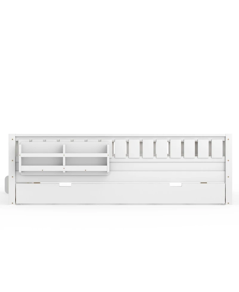 Streamdale Furniture Queen Bed with Bookshelves, Staircase, Safety Rails, and Trundle