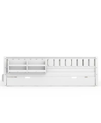 Streamdale Furniture Queen Bed with Bookshelves, Staircase, Safety Rails, and Trundle