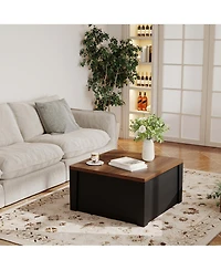 gaomon Modern Farmhouse 31.5" Square Flip-Top Coffee Table with Hidden Storage and Gas Struts, Wood Grain Finish