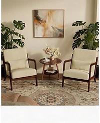 homfan Set of 2 Corduroy Accent Chairs with Lumbar Pillows, Mid-Century Wood Frame