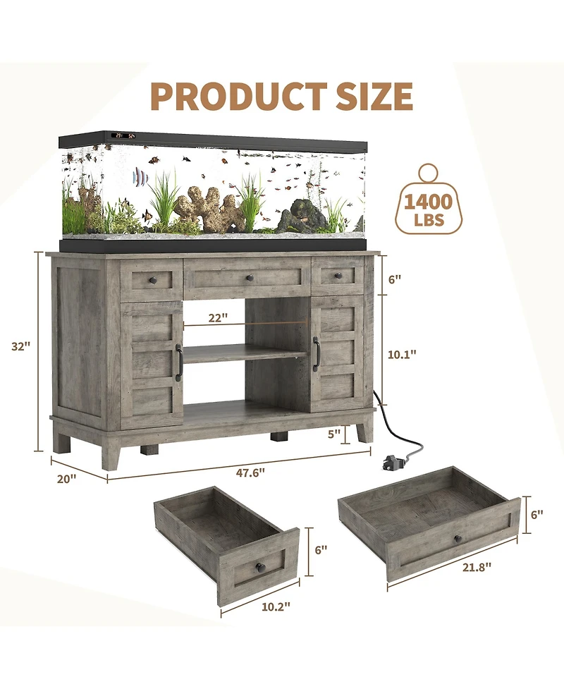 gaomon Rustic-Style Storage Cabinet-Fits an Aquarium-Features Two Doors and Three Drawers for Storage