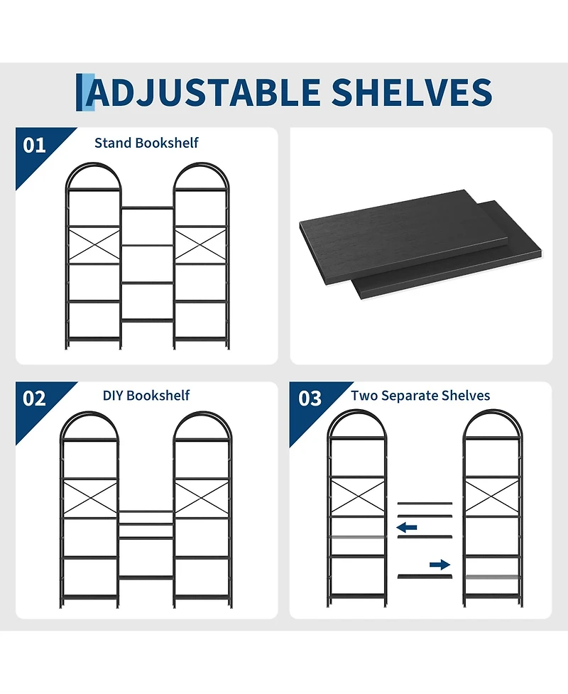 gaomon 5-Tier Arched Bookshelf Industrial Storage Rack with Open Shelves